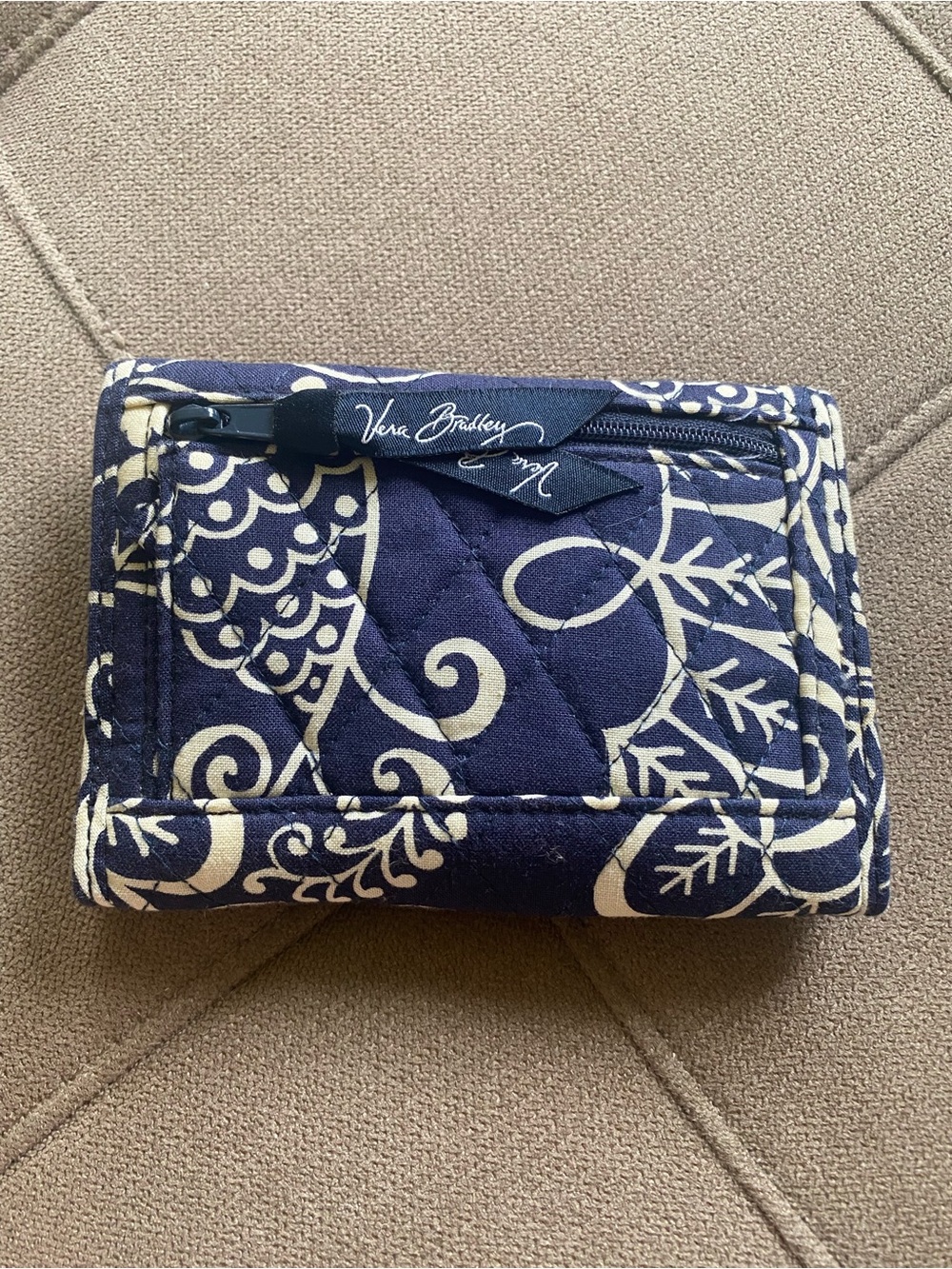 Vera Bradley Navy and White Quilted Floral Trifold Wallet - Picture 2 of 5